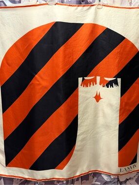 Lavín Paris Graphic Stripe Silk Scarf in Orange, Black & Cream